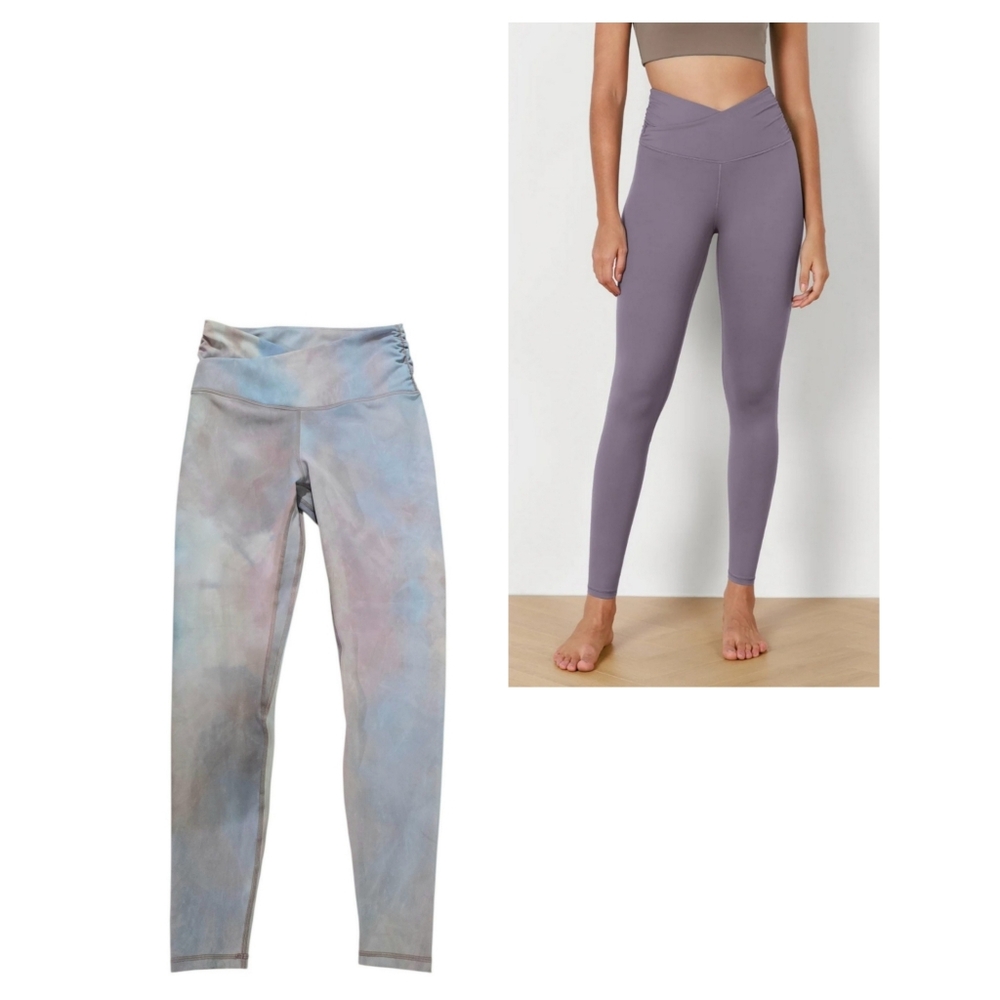 Ododos Cross Waist Full Length Leggings Blue & Purple Tie Dye Size M